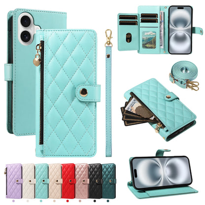 Crossbody Leather Wallet Case for iPhone – Zipper Card Slot Bag with Rhombus Design for iPhone 16/16 Pro Max/15/14/13/12/11/SE 2022