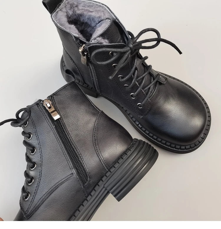 Careaymade 100% Genuine Leather Wide Casual Women’s Short Boots – Big Size, Handmade Men’s Wool Boots