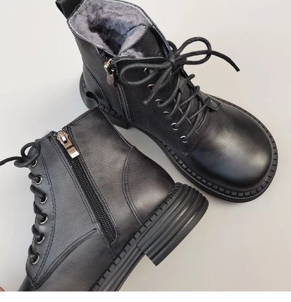 Careaymade 100% Genuine Leather Wide Casual Women’s Short Boots – Big Size, Handmade Men’s Wool Boots