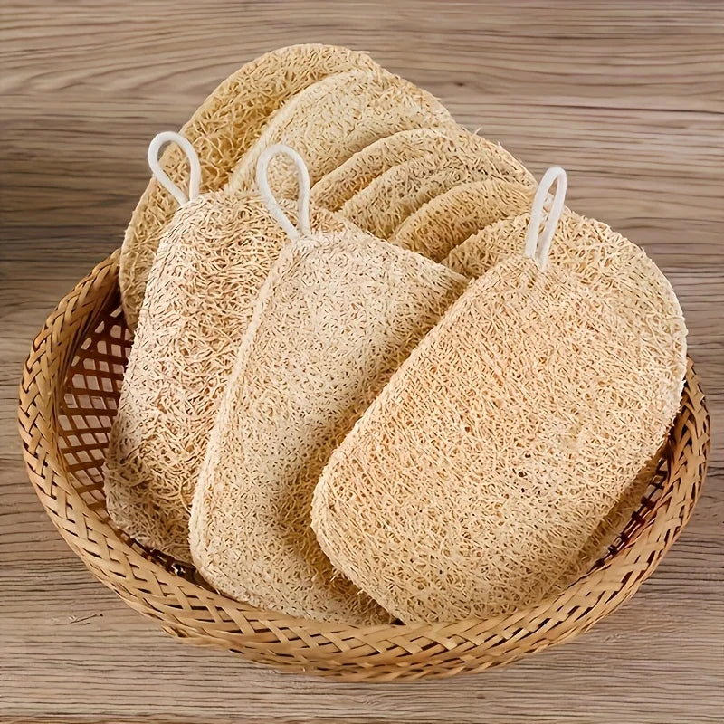 Natural Loofah Exfoliating Sponges - 6-Piece Bamboo Fiber Body Scrubbers for Shower & Bath