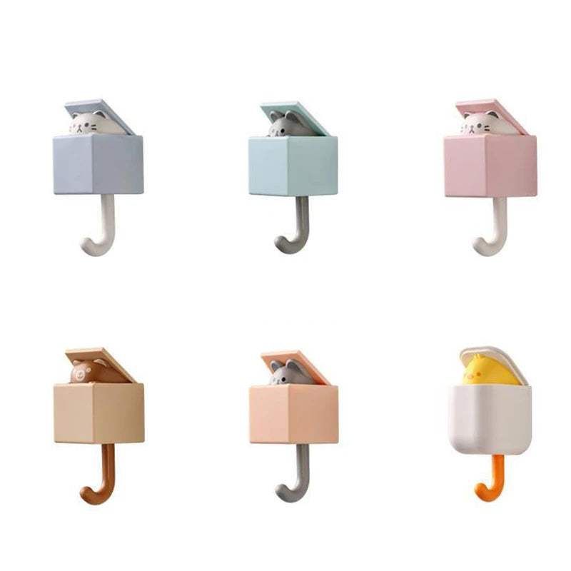 Cute Cartoon Cat Hook – Self-Adhesive Door Hangers for Dormitory, Bedroom, Key, Umbrella, and Coat Rack Decoration