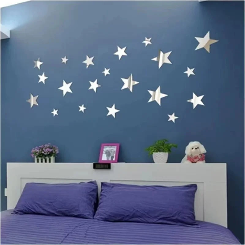 20pcs Acrylic Star Mirror Wall Stickers – Cartoon Starry Wall Decals for Kids Room, Home Decor & Cute Wall Art Murals