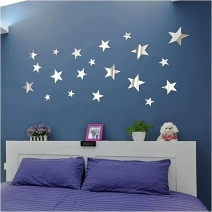 20pcs Acrylic Star Mirror Wall Stickers – Cartoon Starry Wall Decals for Kids Room, Home Decor & Cute Wall Art Murals