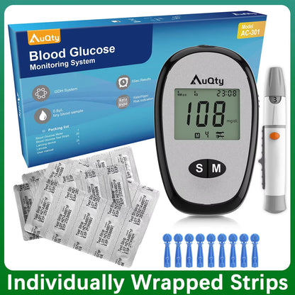 Blood Glucose Meter Kit - Digital Diabetes Monitor with Individually Wrapped Test Strips and Fast Results