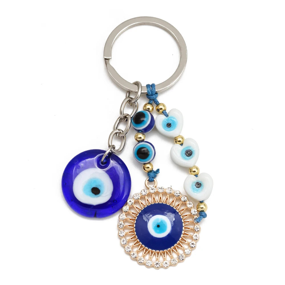 Lucky Eye Fatima Hand Keychain – Alloy Tree of Life Elephant Owl Blue Turkish Evil Eye Car Keyring Jewelry for Men & Women Gift