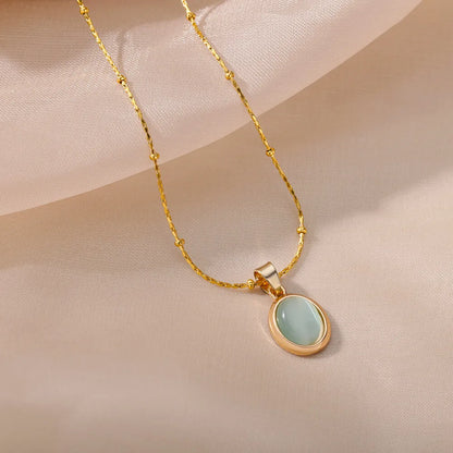 Fashion Opal Oval Necklace for Women – Gold Stainless Steel Pendant, Aesthetic Wedding Jewelry Gift