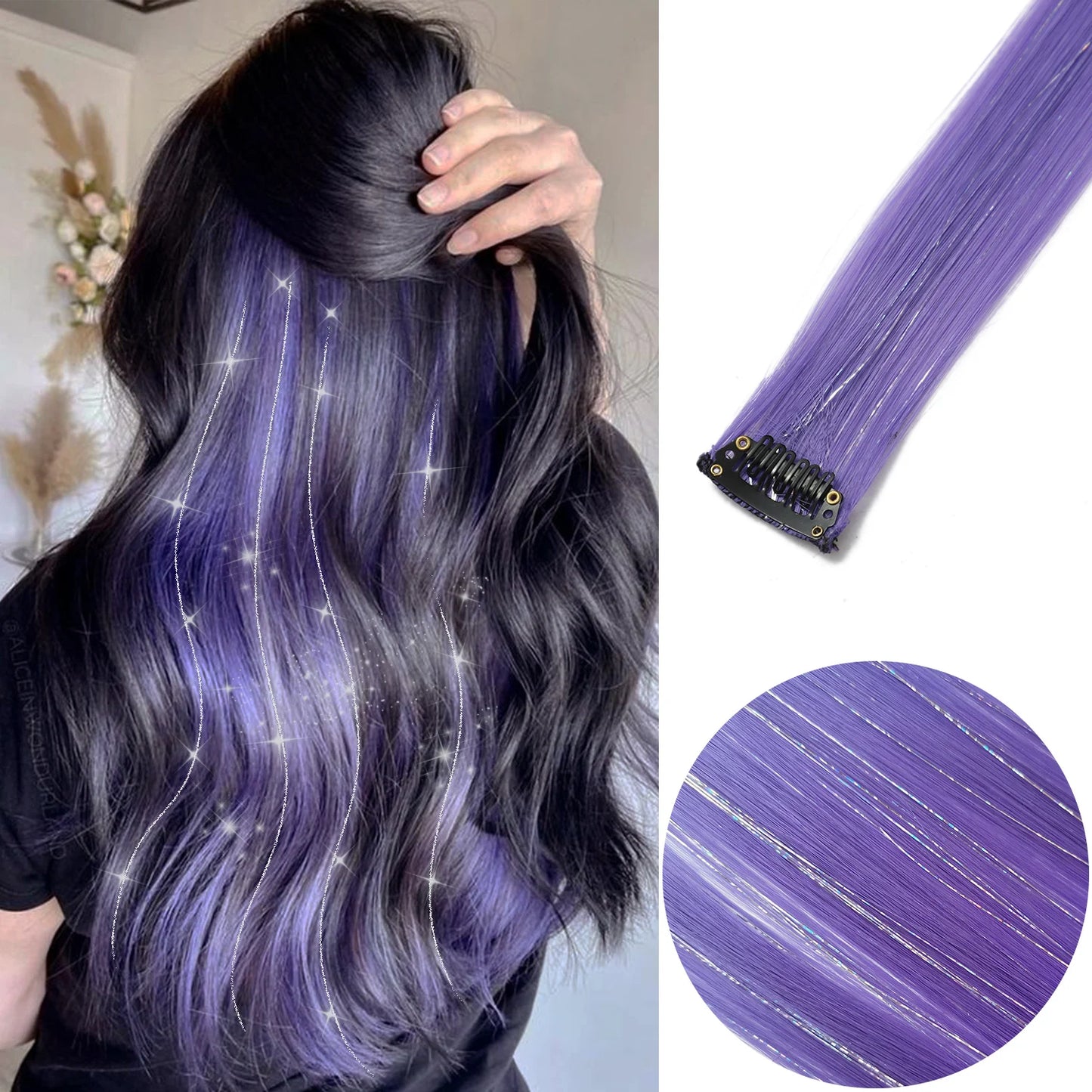 22-Inch Colored Clip-In Hair Extensions – 6pcs Straight Synthetic Party Highlight Hairpieces