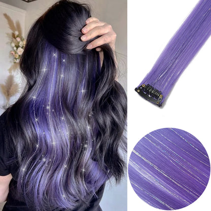 22-Inch Colored Clip-In Hair Extensions – 6pcs Straight Synthetic Party Highlight Hairpieces