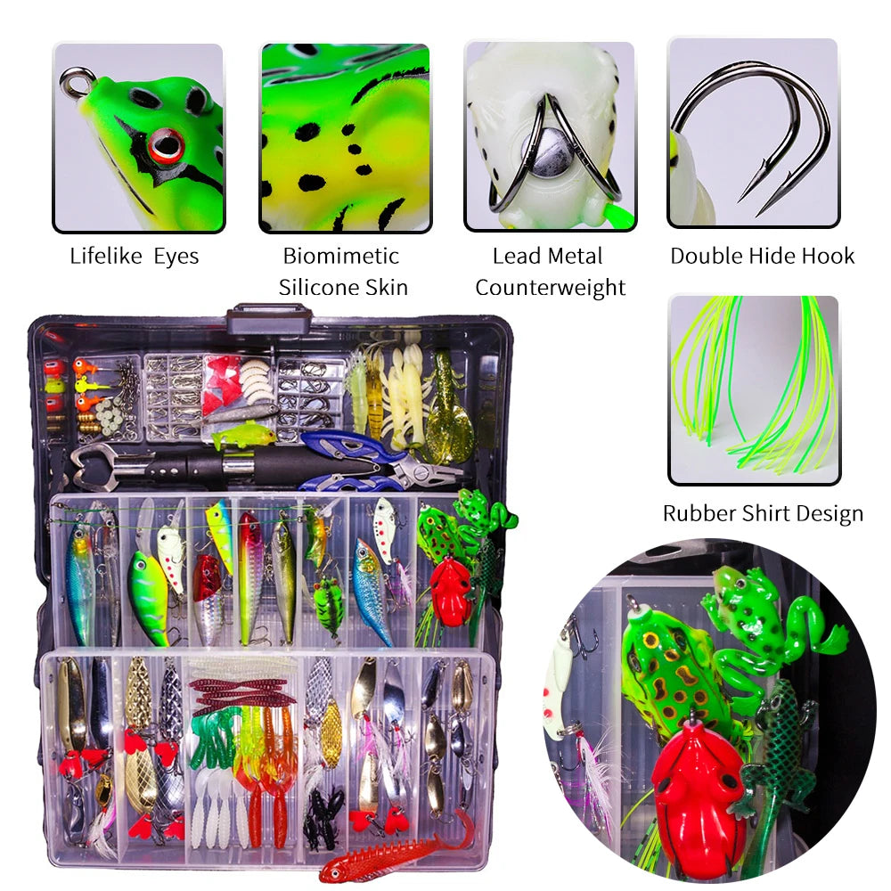 FFLYBG Mixed Fishing Lure Set with Box – Soft & Hard Bait Kit Including Minnow, Metal Jig Spoon & Crankbait for Bass and Pike Fishing Tackle Kit