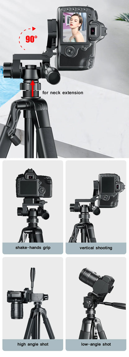 55" Aluminum Travel Tripod – 140CM Tall Stand with Quick Release Plate & Pan Head for Phone, Canon, Nikon, DSLR, SLR Cameras