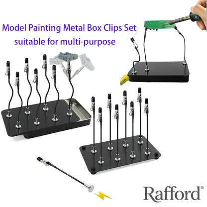 Rafford 12Pcs Model Painting Clip Set - Bendable Alligator Clips with Rubber Tips and Magnetic Base for Hobby Airbrush