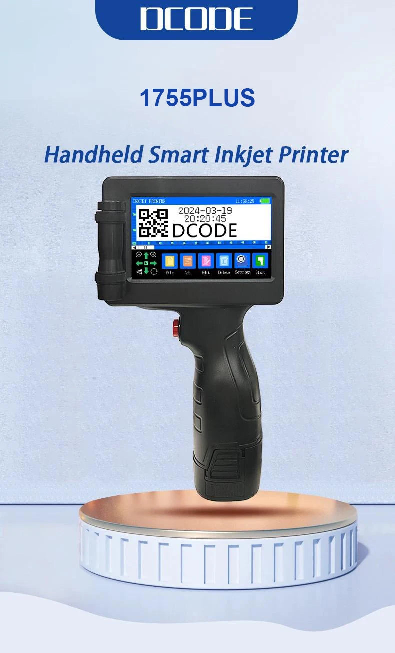 DCODE 1755PLUS Portable Handheld Inkjet Printer – 12.7mm Text, QR, Barcode, Logo & Date Printing Machine