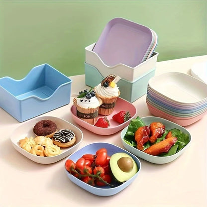 Reusable Fruit & Dessert Plates Set - 10-Piece Washable Snack Dishes with Built-In Base