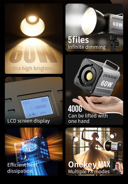 LED Fill Light Handheld COB Photography Light - Dual Color, Gentle Light for Outdoor Shooting, YouTube, TikTok, Vlog with Remote Rocker