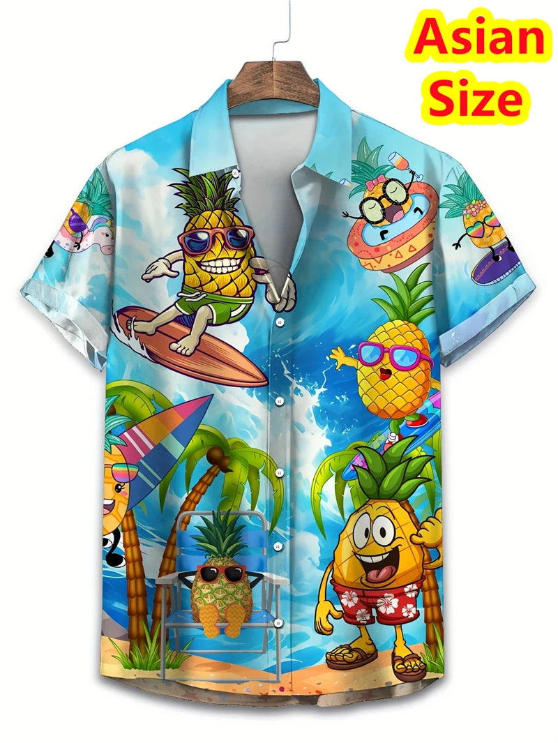 Hawaiian Banana Pineapple Graphic Shirt - Men’s 3D Printed Summer Short Sleeve Top