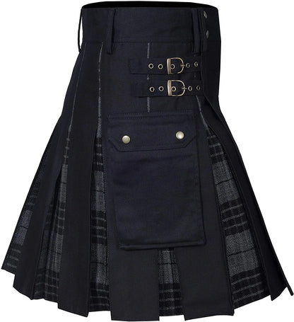 Men's Utility Kilt – 100% Cotton Jeans Hybrid with Modern Box Pleated Tartan, Traditional Design