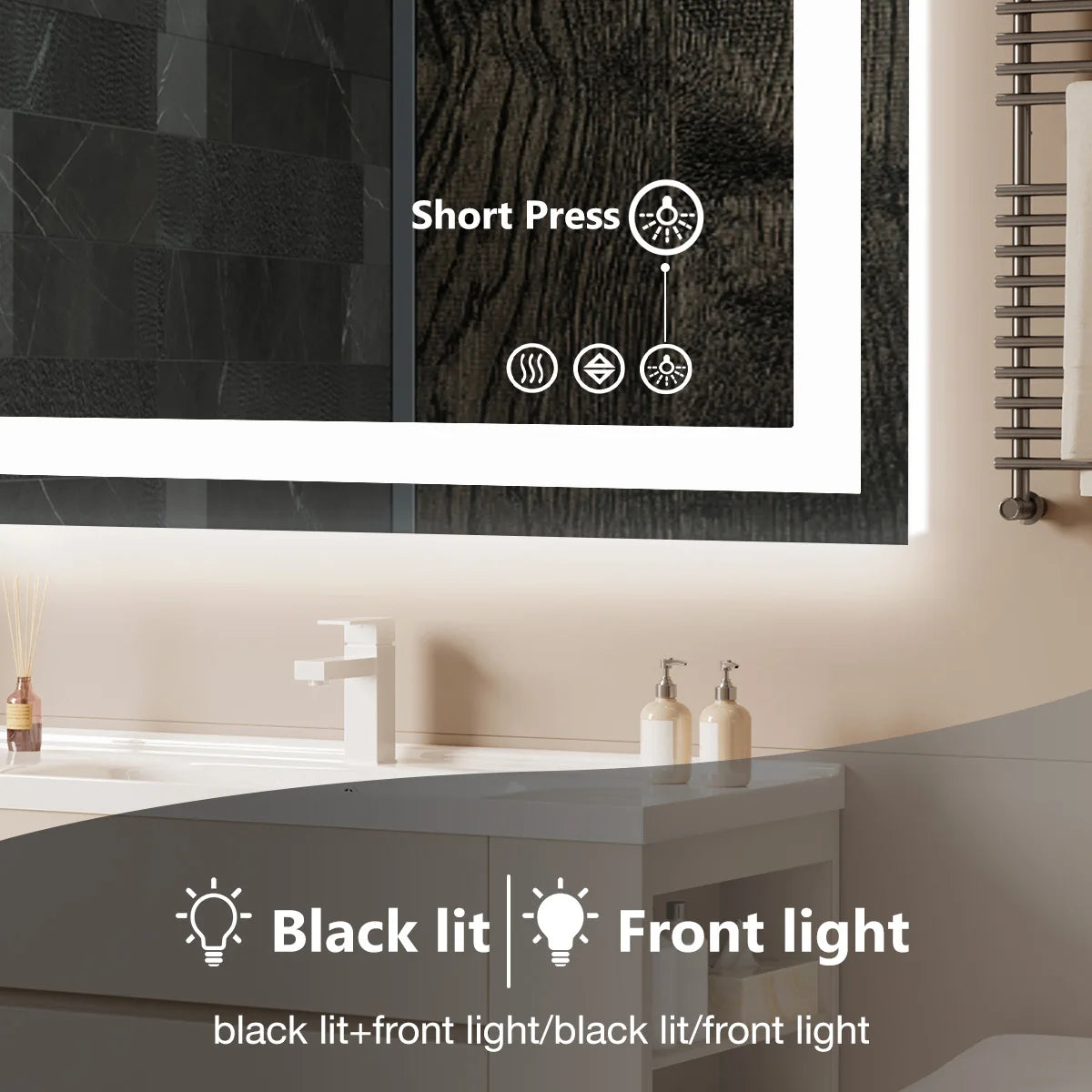 36"x24" LED Bathroom Vanity Mirror – Wall-Mounted Tempered Glass with Front & Backlight, Memory Function for Living Room