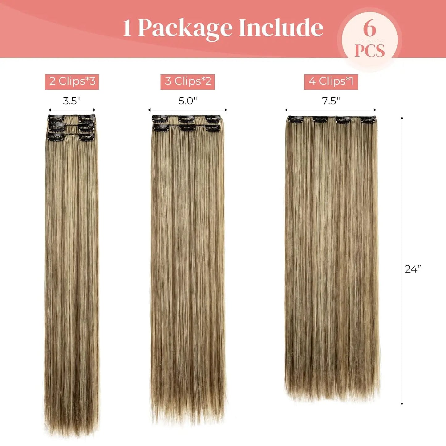 Clip-In Hair Extensions – Thick & Long Lace Weft Synthetic Hairpieces for Women