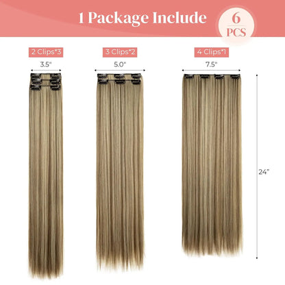Clip-In Hair Extensions – Thick, Long Lace Weft Lightweight Synthetic Hairpieces for Women