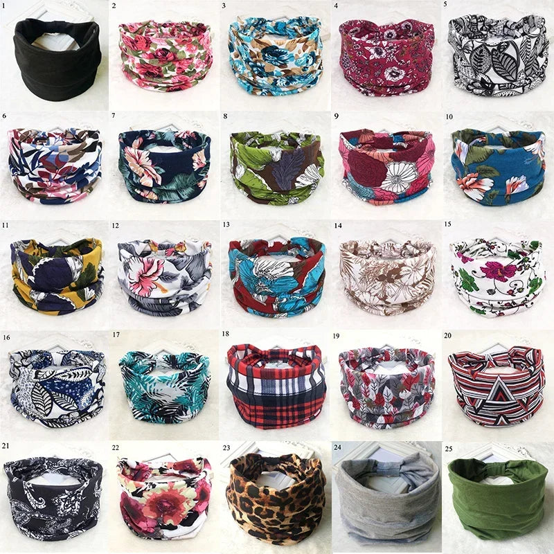 Bohemian Wide Cotton Stretch Headbands for Women – Turban Style Hairbands, Bandana Headwrap Hair Accessories