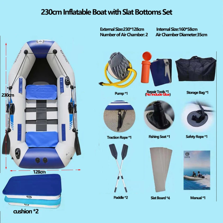 PVC 3-Layer Inflatable Boat – Wear-Resistant Fishing Kayak for 2-6 Persons, Rowing Canoe & Sports Boat