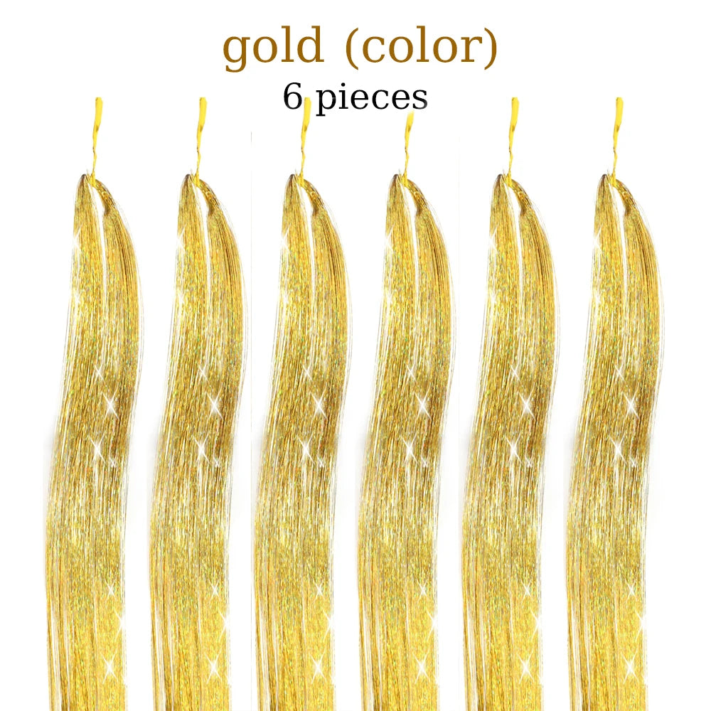 48-Inch Hair Tinsel Kit – 1200 Strands, 12 Colors Sparkling Fairy Hair Extensions with Tool
