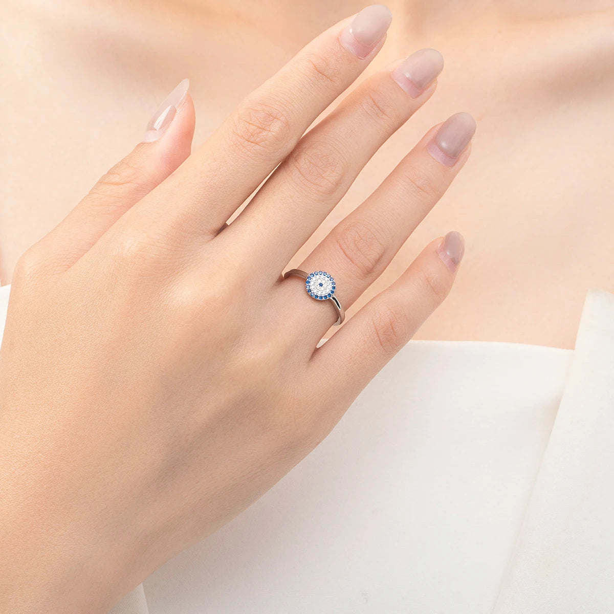 MODIAN 925 Sterling Silver Blue Ghost Eyes Ring — Sparkling Cubic Zirconia for Women