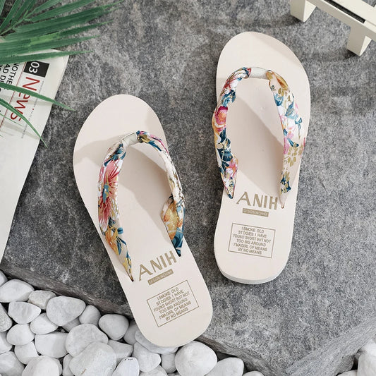 Women’s Summer EVA Slippers - Bohemian Satin Ribbon Flip Flops Casual Beach Sandals for Ladies