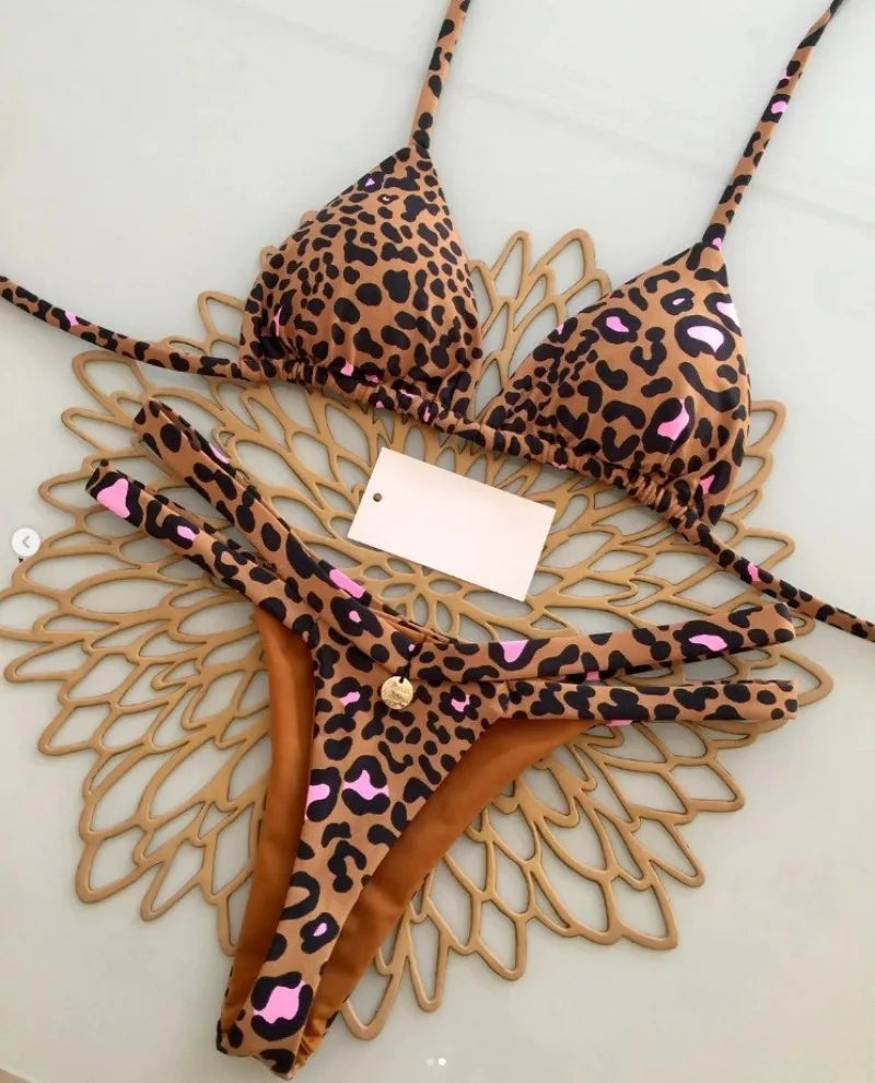 Women’s Leopard Print Bikini Set – Sexy Swimwear for Beach Vacation, Thong Bathing Suit & Summer Beachwear