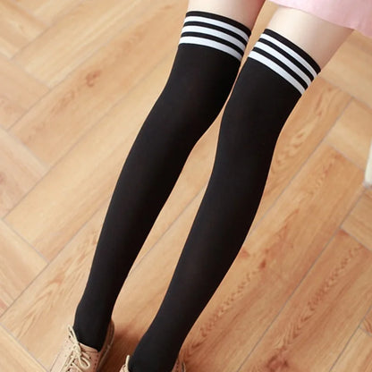 Sexy Striped Thigh High Socks for Women – Long Nylon Over Knee Stockings & Leg Warmers
