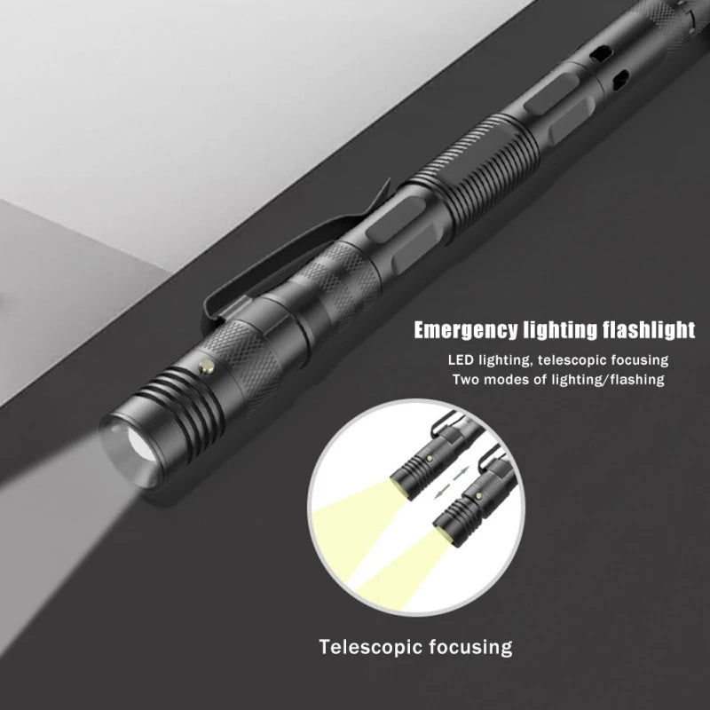 Multifunctional Tactical Ballpoint Pen — 100LM Flashlight, Self-Defense Tool, Window Breaker & EDC Outdoor Survival Pen