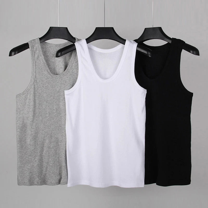 Men's Thin Cotton Vest – Solid Color, Slim Fit Sleeveless Shirt for Casual Wear, Fitness & All-Season Comfort