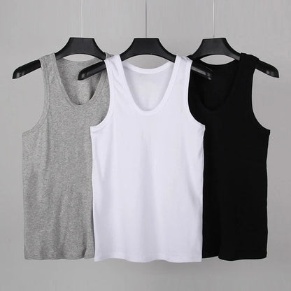 Men's Thin Cotton Vest – Solid Color, Slim Fit Sleeveless Shirt for Casual Wear, Fitness & All-Season Comfort