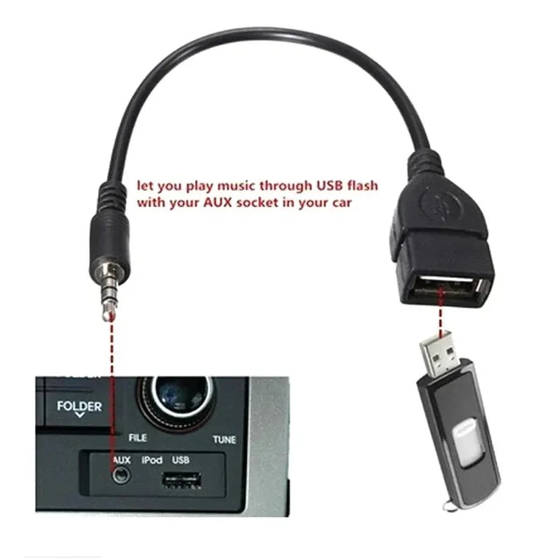 3.5mm AUX to USB Audio Cable - Car Music & Headphone Converter for Car Electronics