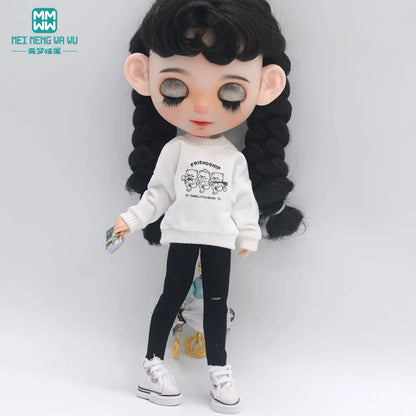 Blythe Doll Clothes – Fashion Tops, Black & White Shirts with Jeans & Plaid Pants for Azone OB22/OB24 Dolls
