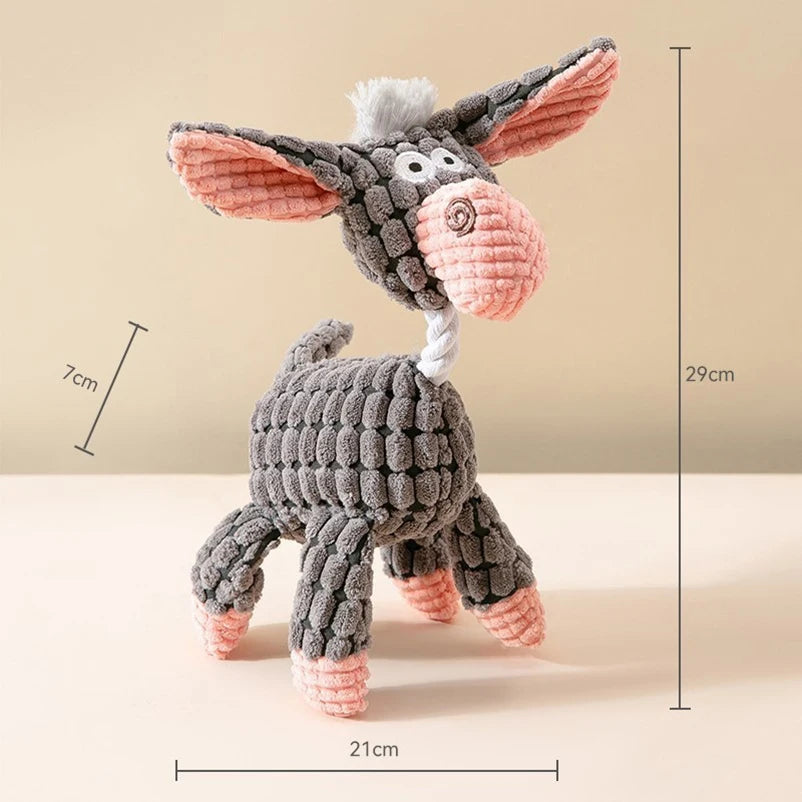 Interactive Pet Sound Toy – Cotton Rope Donkey Plush for Dog & Cat Bite Training, Grey & Brown