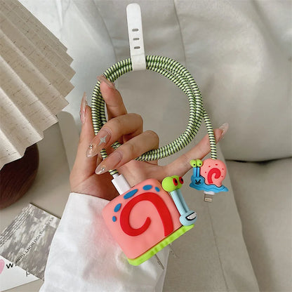 Cute Cartoon Snail Pattern Shockproof Bumper Case for iPhone Charger – 18W/20W Portable USB Cord Protect Cover