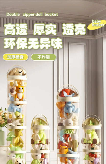 Transparent Doll Storage Box - Plush Toy Organizer Tube & Stuffed Toy Storage Barrel for Children