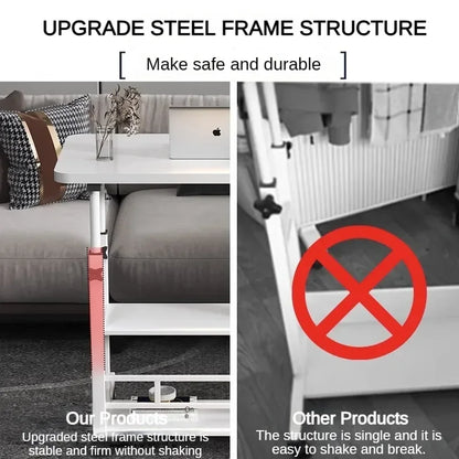 Adjustable Height Portable Study Desk with Storage Shelf – Mobile Bedside Table for Work & Dining, Includes USB Fan & Light