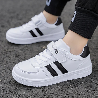 Kids White Sneakers — Boys & Girls Sport Casual Shoes, Non-Slip School Walking & Running Shoes, Sizes 28-39