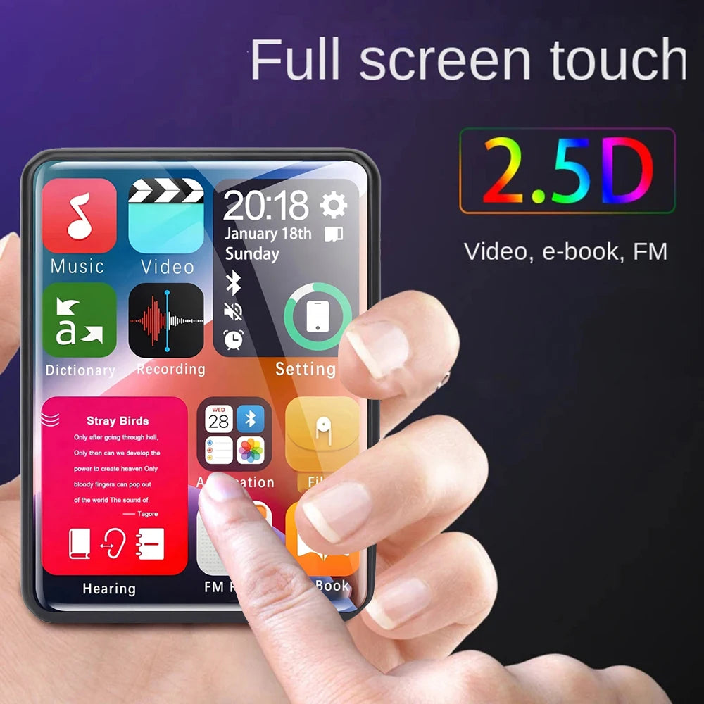 2.4-Inch Full-Screen MP3 Player – Mini MP4 Player with Bluetooth, 4-128GB Storage, Hi-Fi HD Lossless Recording, FM Radio