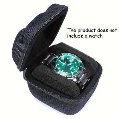 Black Watch Storage Box - Hard Protective Case with Velvet Lining and Soft Pillows for Jewelry & Watch Organization