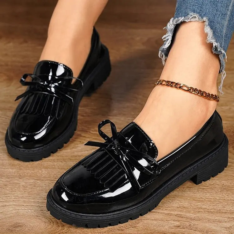 Women’s Platform Loafers 2026 – PU Leather Tassel Slip-On Casual Flats, Comfortable Spring Shoes, Plus Size Available