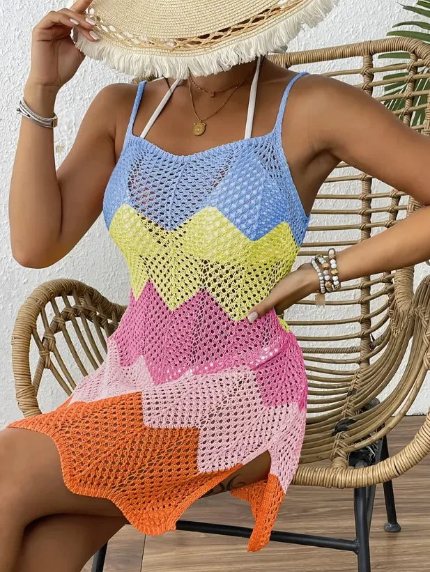 Women’s Rainbow Stripes Sleeveless Tube Top Dress – Elegant Sexy Tropical Beach Vacation Maxi Gown Colorful Summer Outfit