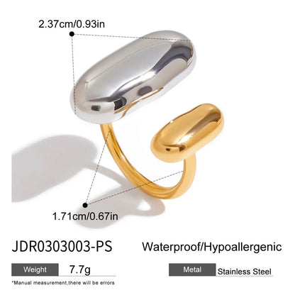 Uworld Two-Tone Geometric Double Layer Ring – Stainless Steel Waterproof Adjustable Finger Jewelry