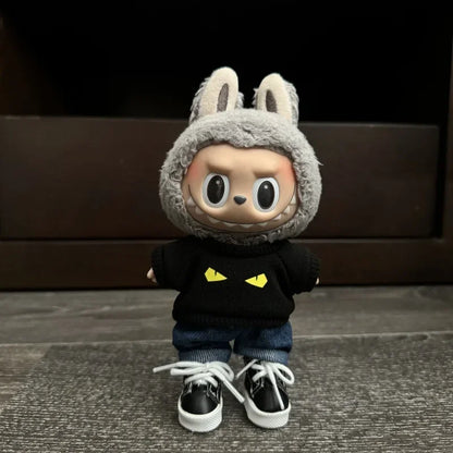 17cm Labubu Doll Clothes – Black Luxury Trendy Outfit with T-Shirt, Jeans & Shoes