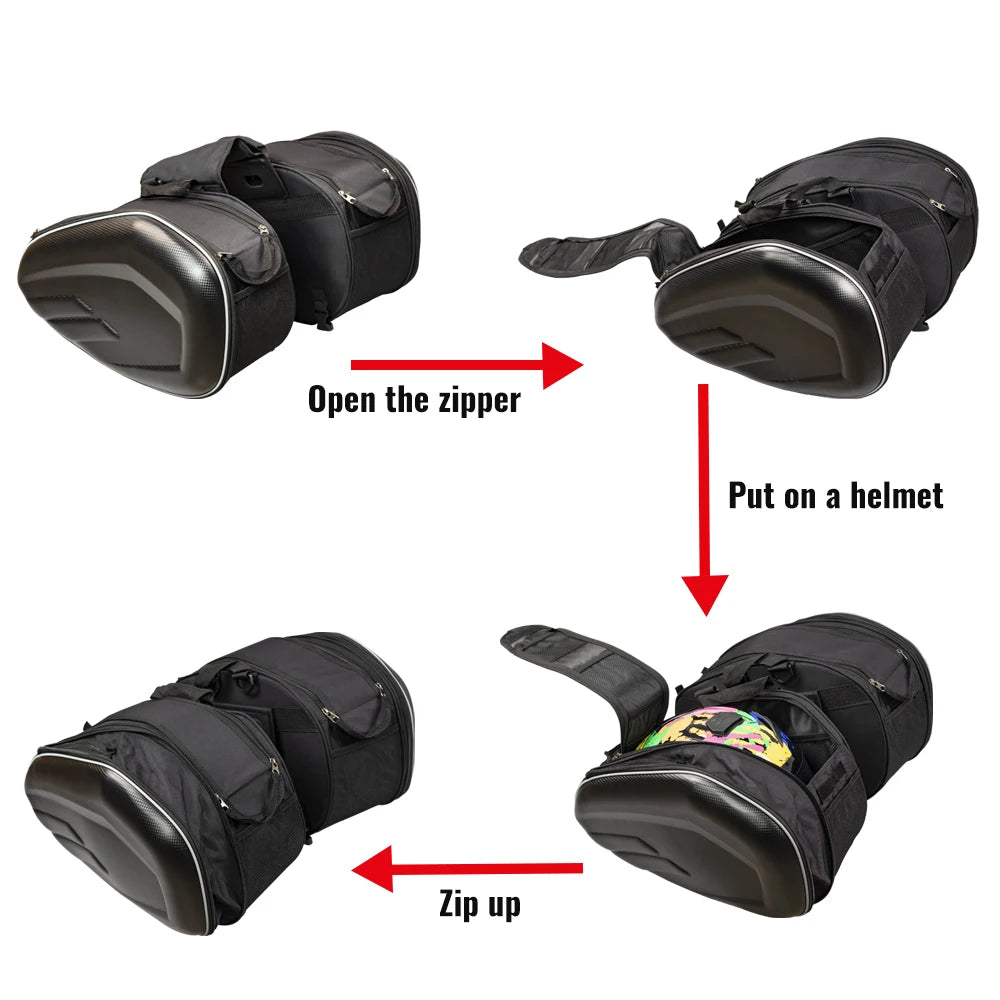 Universal Motorcycle Racing Helmet Travel Bag - Waterproof Suitcase Saddlebags, Back Seat Bag Compatible with BMW, Kawasaki, Yamaha, Honda