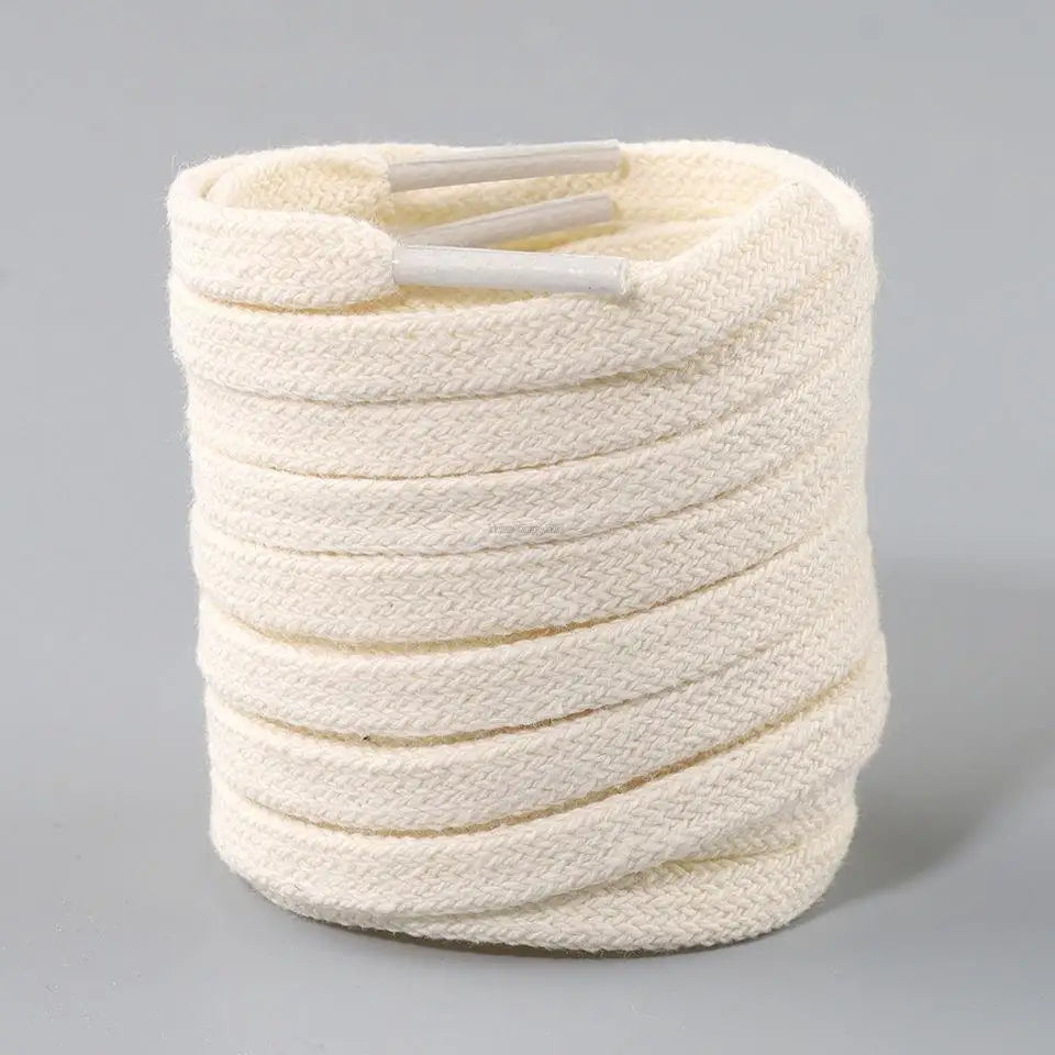 Cotton Flat Shoelaces for Sneakers — Classic Canvas Shoe Laces for Women & Men, 1 Pair, White/Black/Beige