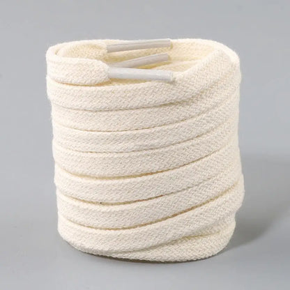 Cotton Flat Shoelaces for Sneakers — Classic Canvas Shoe Laces for Women & Men, 1 Pair, White/Black/Beige