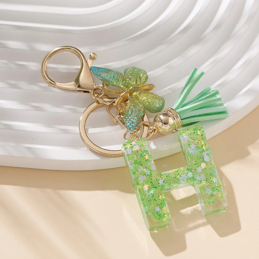 A-Z Initial Letter Resin Keychain - Green Butterfly Lobster Key Ring & DIY Charm